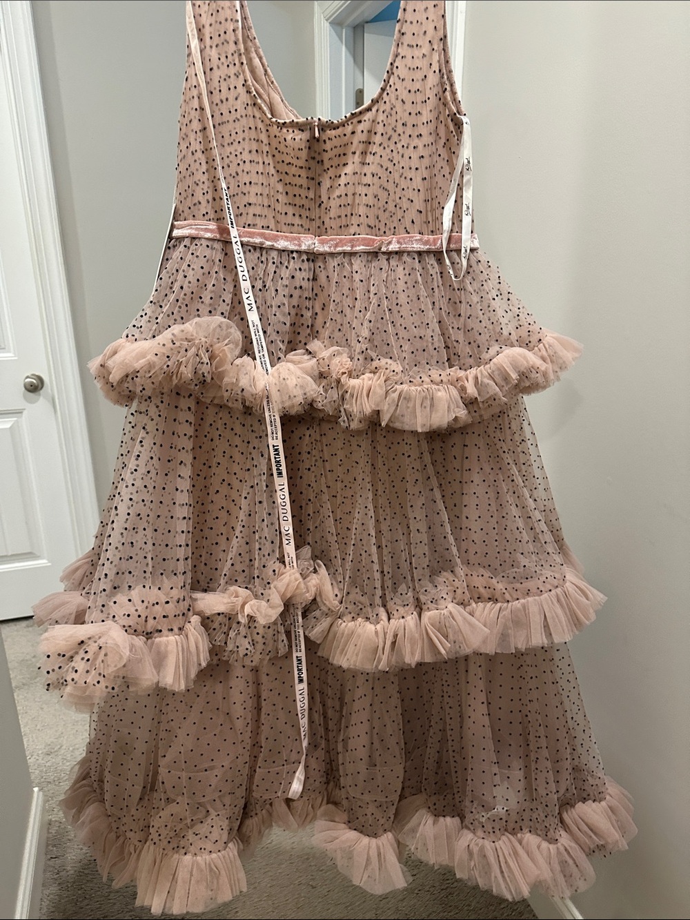 Mac Duggal 20776 Blush Black Polka Dot Tiered Ruffle Dress Anthropologie - Picture 7 of 14